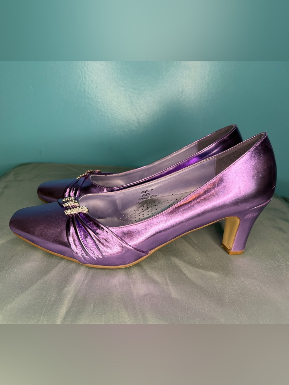 Purple Metallic Evening Pumps with Crystal Accent